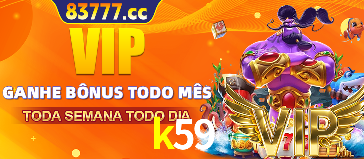 Banner promocional do k59 oferecendo 100% de recompensas adicionais contínuas para quem fizer o login diário (Daily sign-in), com um mascote de coelho.