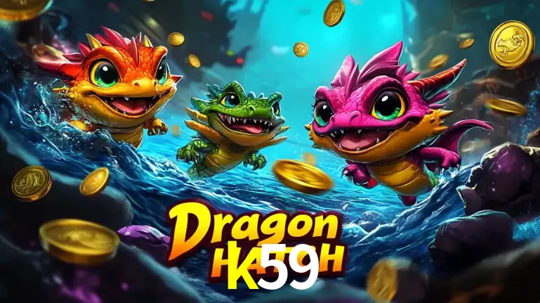 Arte promocional do jogo Dragon Hatch com três adoráveis dragões bebês nadando entre moedas de ouro, um dos slots mais divertidos para jogar no cassino k59.