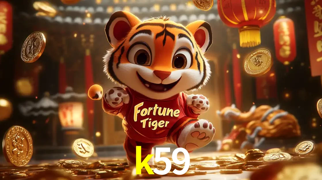 O alegre personagem do Fortune Tiger correndo sobre um caminho de moedas de ouro, simbolizando os grandes prêmios e a diversão do popular jogo de slot do k59.