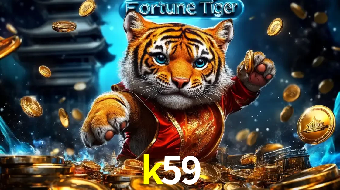 Imagem promocional do jogo de slot Fortune Tiger, com um tigre majestoso em traje tradicional cercado por uma fortuna em moedas de ouro, disponível agora no cassino k59.